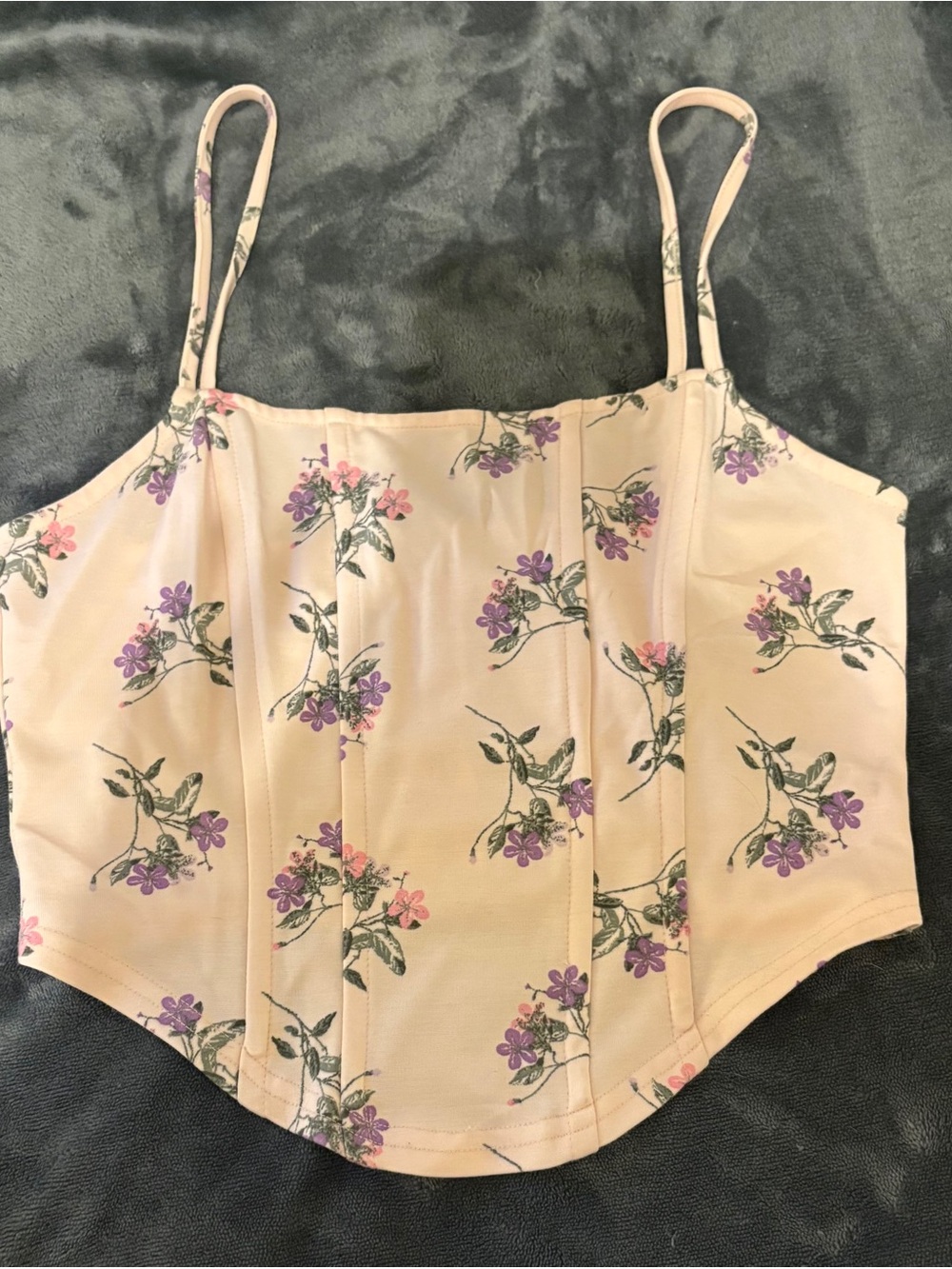bp Floral Corset Cami in Blush with Purple Flowers